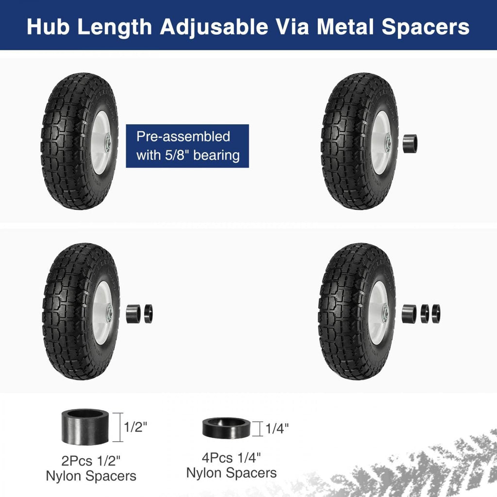 10 Flat Free Solid Rubber Wheels with 5/8 Bearings X930639