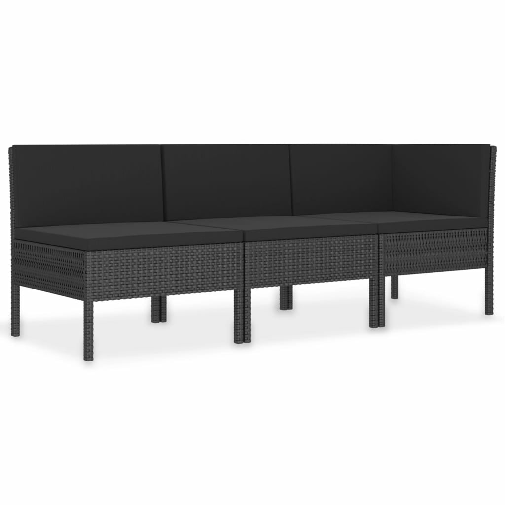 3 Piece Poly Rattan Outdoor Sectional Sofa Set with Cushions Steel Frame J3708