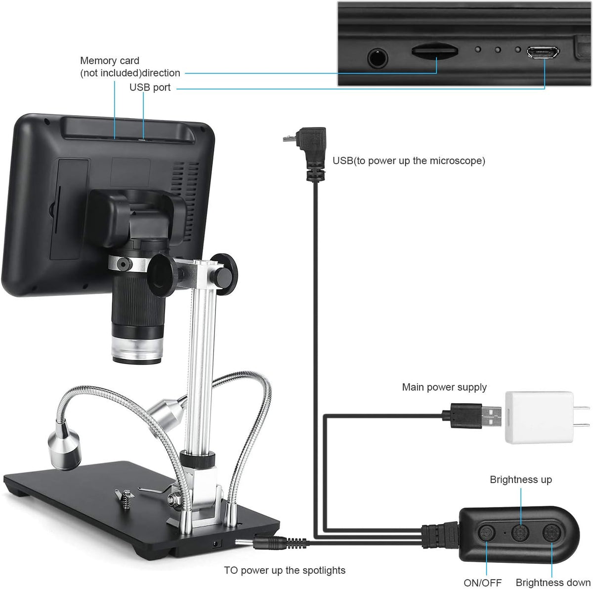 Digital Microscope with 7 inch LCD Display USB Electronic Microscope Camera L505311