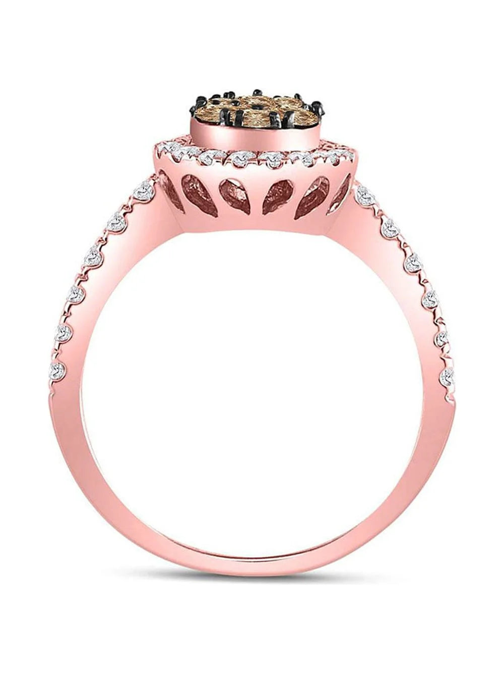 14kt Rose Gold Round Brown Diamond Teardrop Cluster Ring 1 Cttw L8914