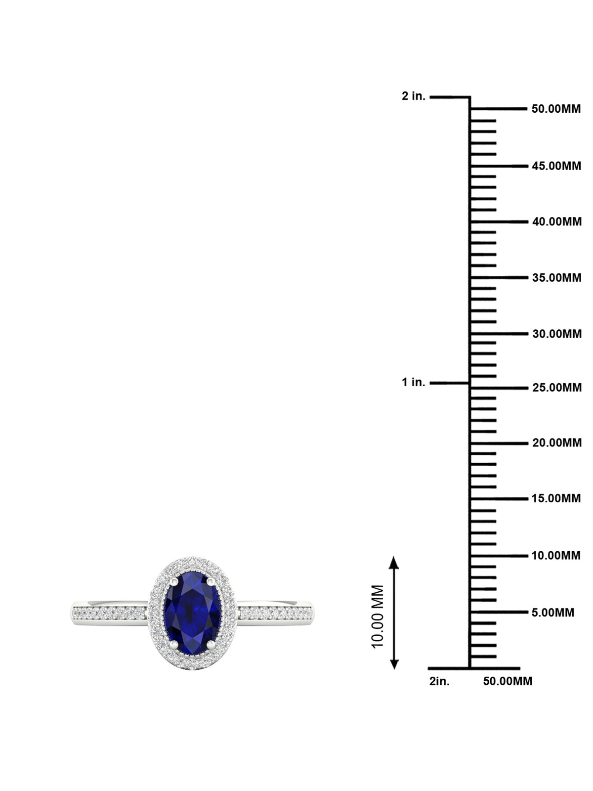 10K White Gold Oval Cut Blue Sapphire Diamond Halo Ring W6465