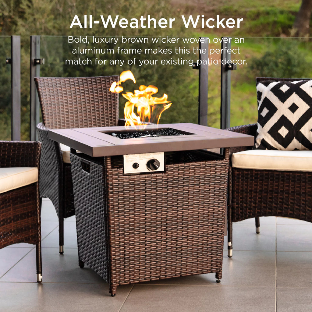 28in Propane Gas Fire Pit Table 50,000 BTU Outdoor Wicker U289