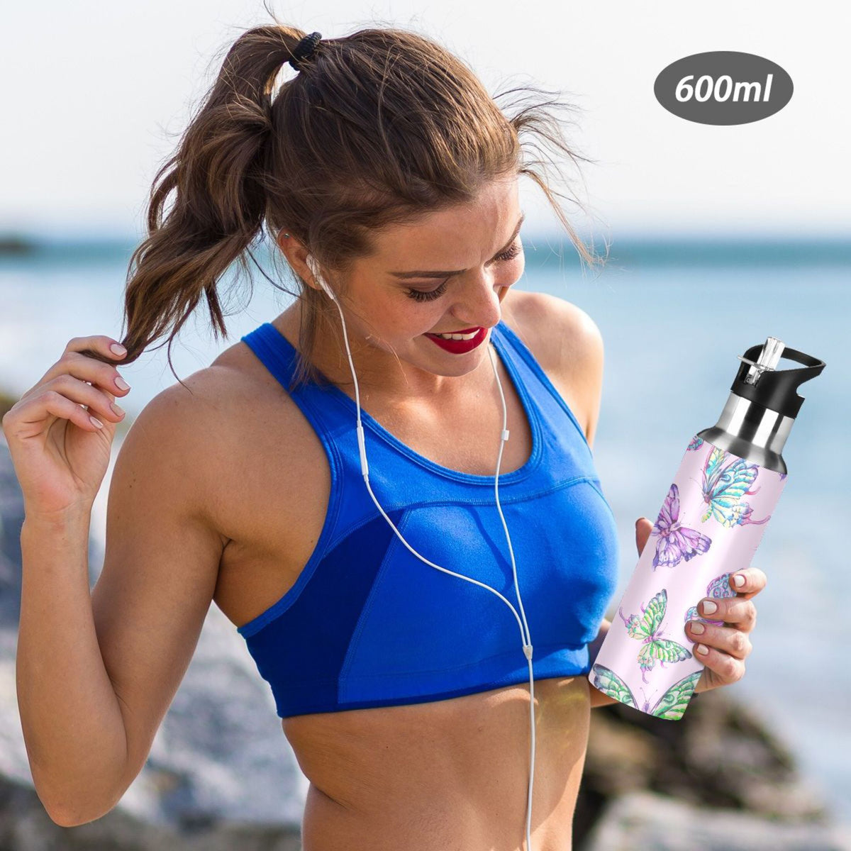 Pink Stainless Steel Insulated Water Bottle with Straw Lid B36855