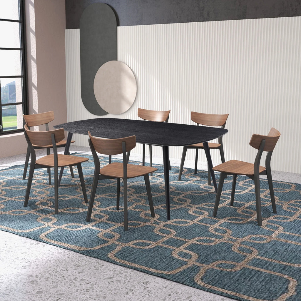 Rectangular Dining Table Black Oak Finished Ash Veneer Top 8 Persons V819
