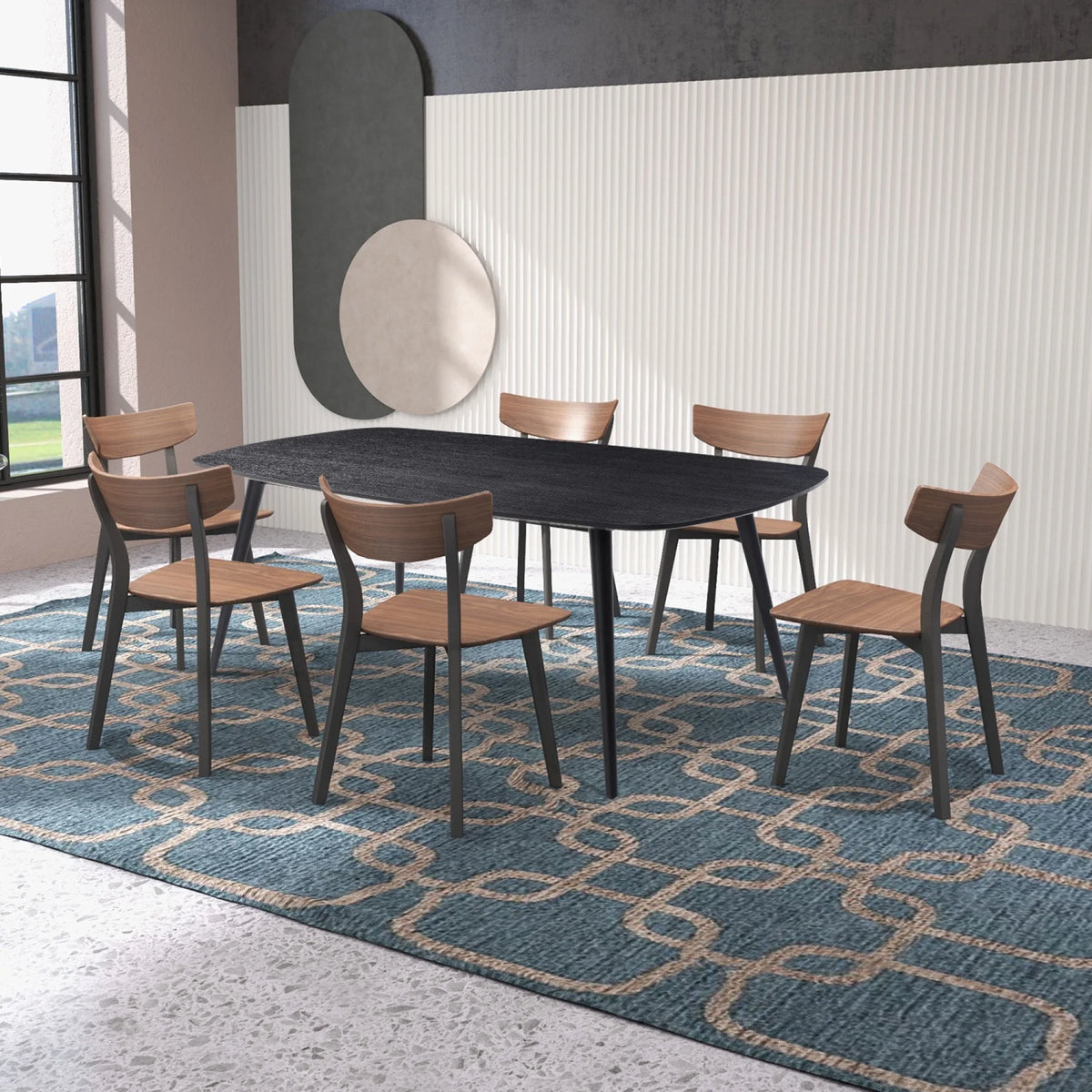 Rectangular Dining Table Black Oak Finished Ash Veneer Top 8 Persons V819