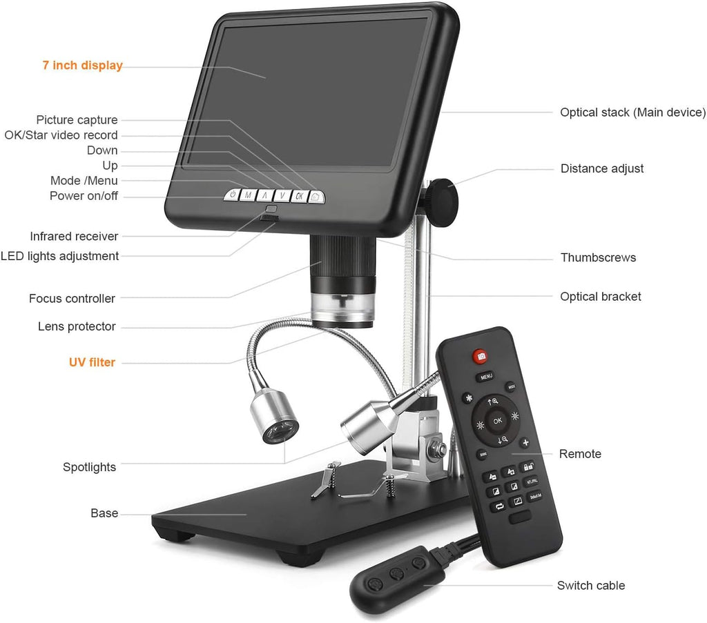 Digital Microscope with 7 inch LCD Display USB Electronic Microscope Camera L505311