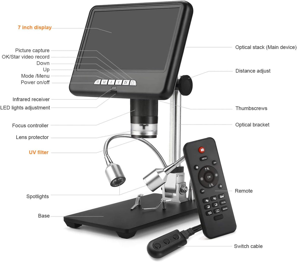Digital Microscope with 7 inch LCD Display USB Electronic Microscope Camera L505311
