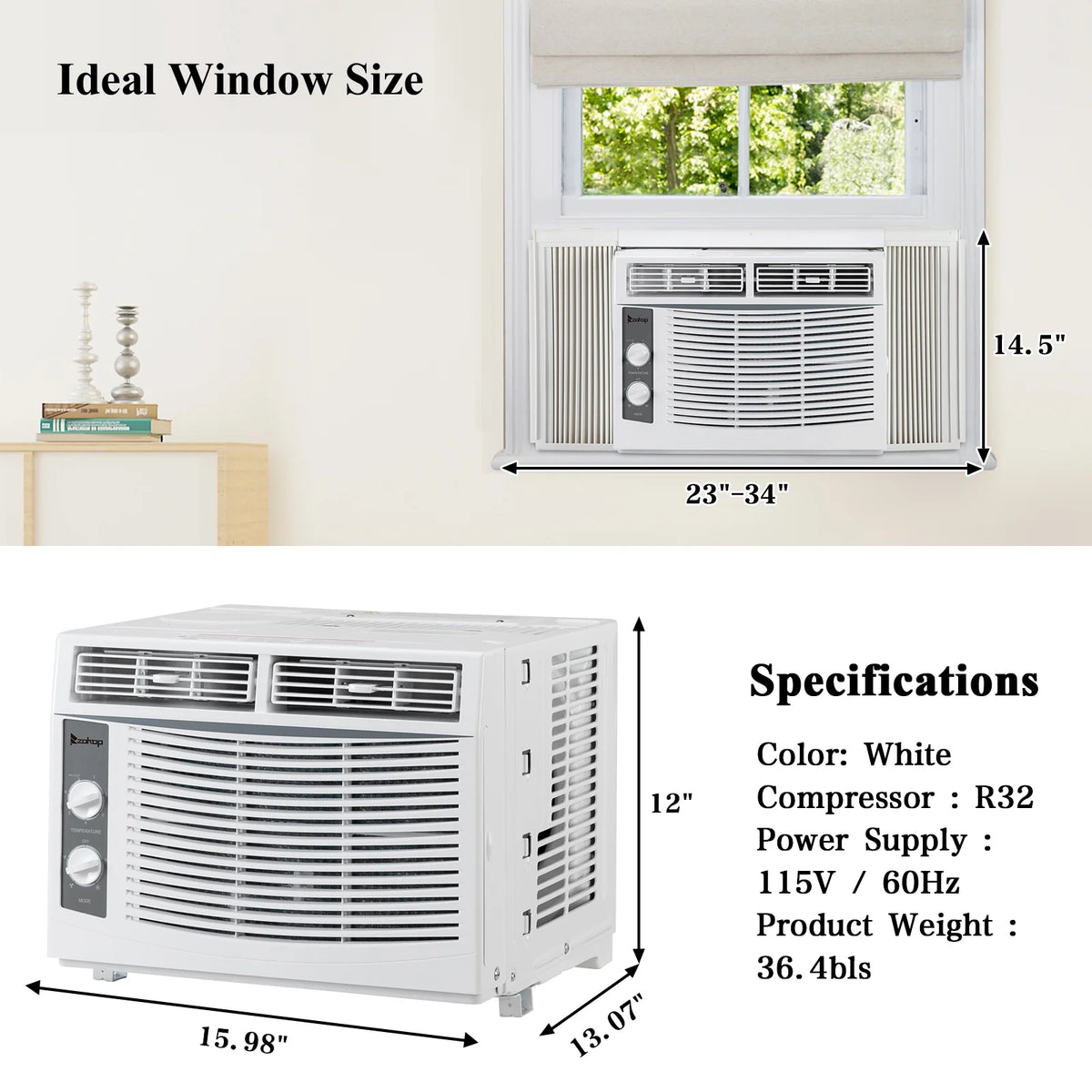 5000 BTU 115V Window-Mounted Compact Air Conditioner, White P692