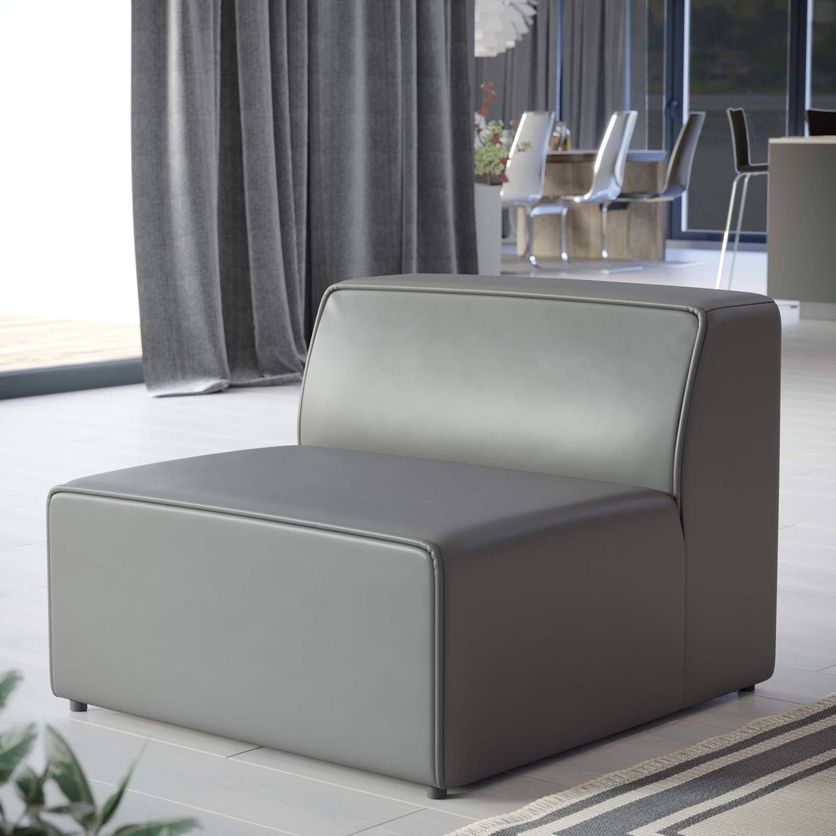 Gray Vegan Leather Armless Chair T17298