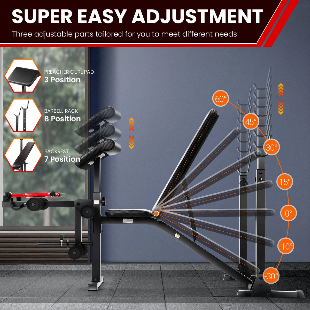 900LBS Adjustable Weight Bench with Barbell Rack N73161