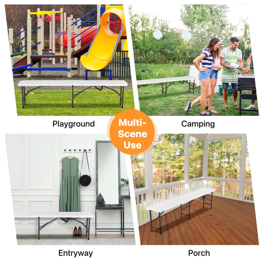 6Ft White Plastic Folding Bench 2 Pack Z328