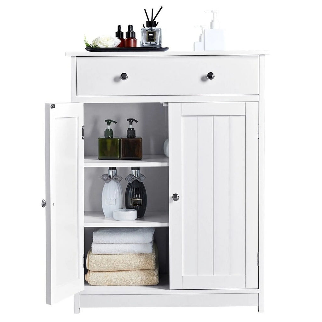 Free Standing Bathroom Cabinet with 1 Drawer 2 Doors White L38726