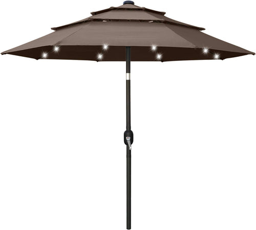 11FT Solar 3 Tiers Market Umbrella with 32 LED Z846939