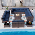 15 Pieces Outdoor Patio Furniture Set with Propane Fire Pit Table Navy Blue M1290