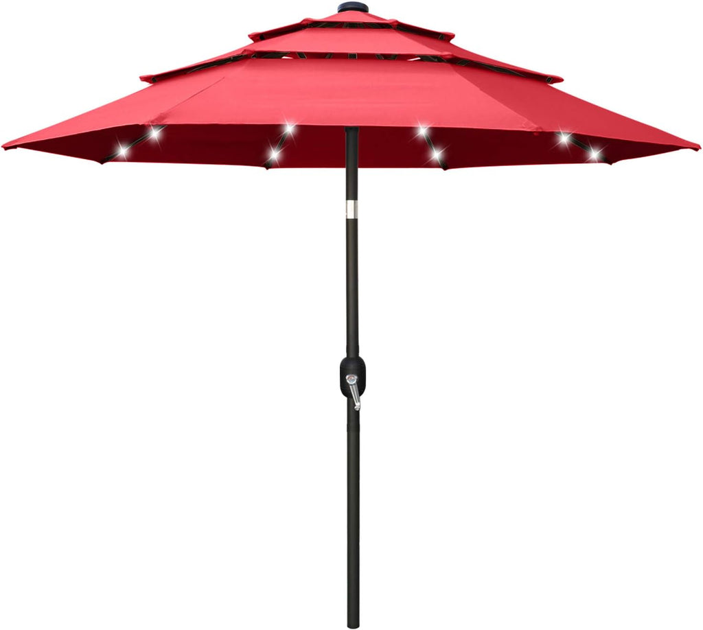 11FT Solar 3 Tiers Market Umbrella with 32 LED Z846939