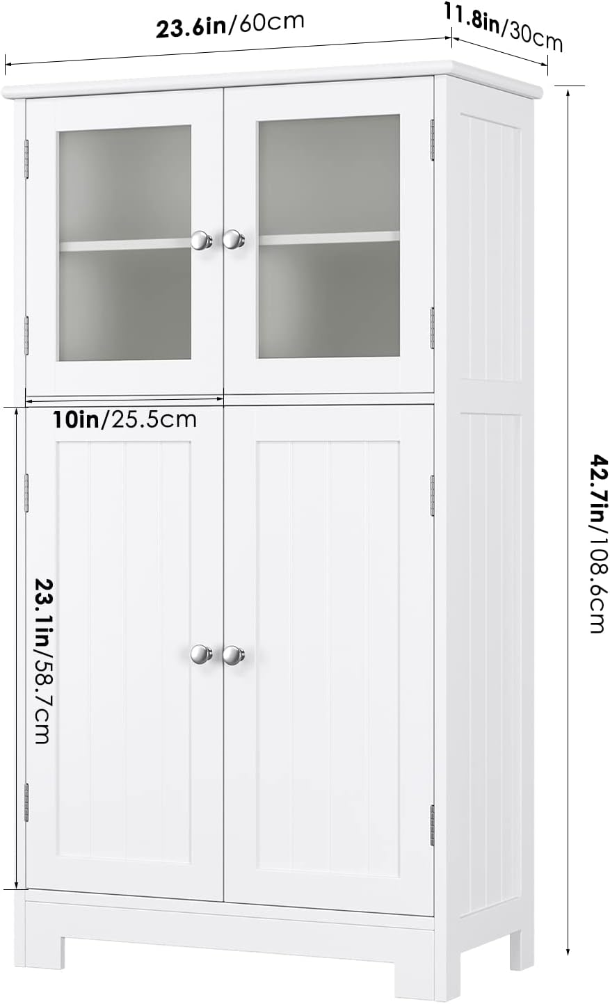 White Wooden Bathroom Cabinet with Doors and Adjustable Shelves Z934