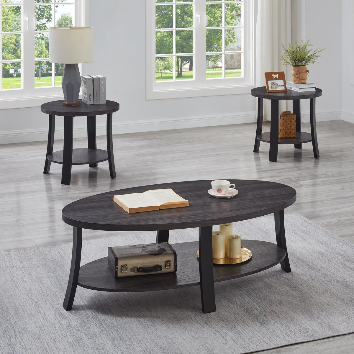 Oval Wood 3-Piece Coffee Table Set U221845
