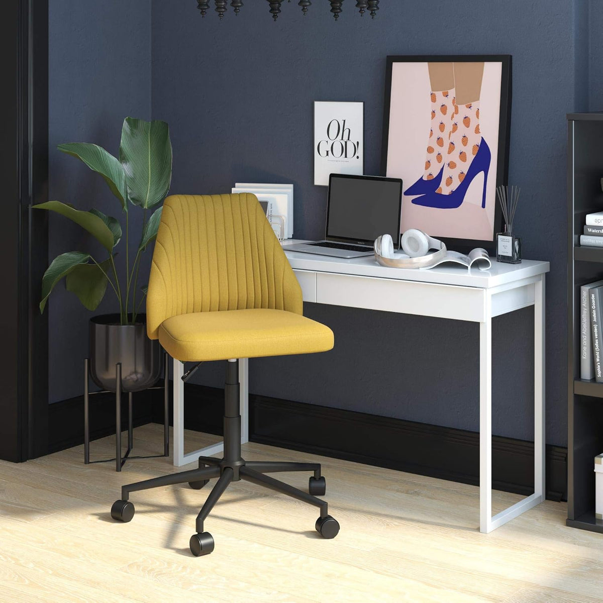 Mustard Linen Office Chair with Casters V28375