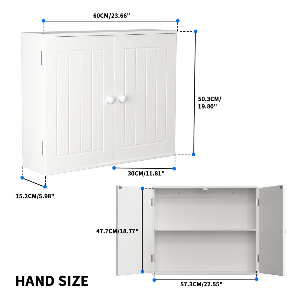 White Free Standing Wooden Bathroom Storage Cabinet with Double Doors S103998