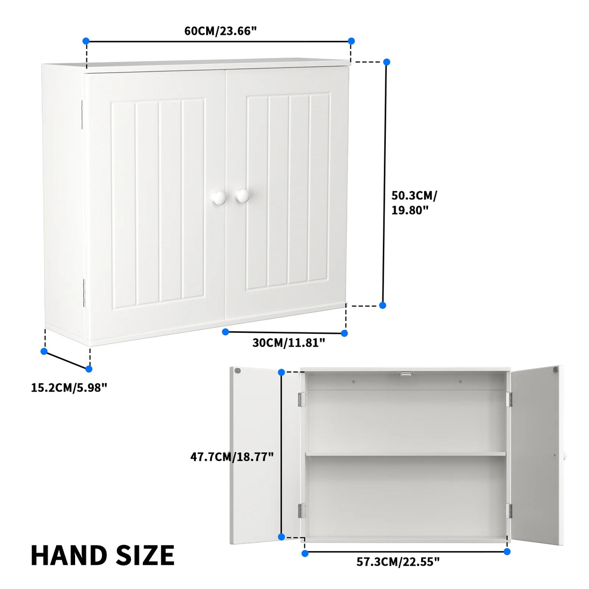 White Free Standing Wooden Bathroom Storage Cabinet with Double Doors S103998