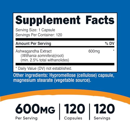 Ashwagandha Herbal Supplement 600mg, 120 Capsules I1159