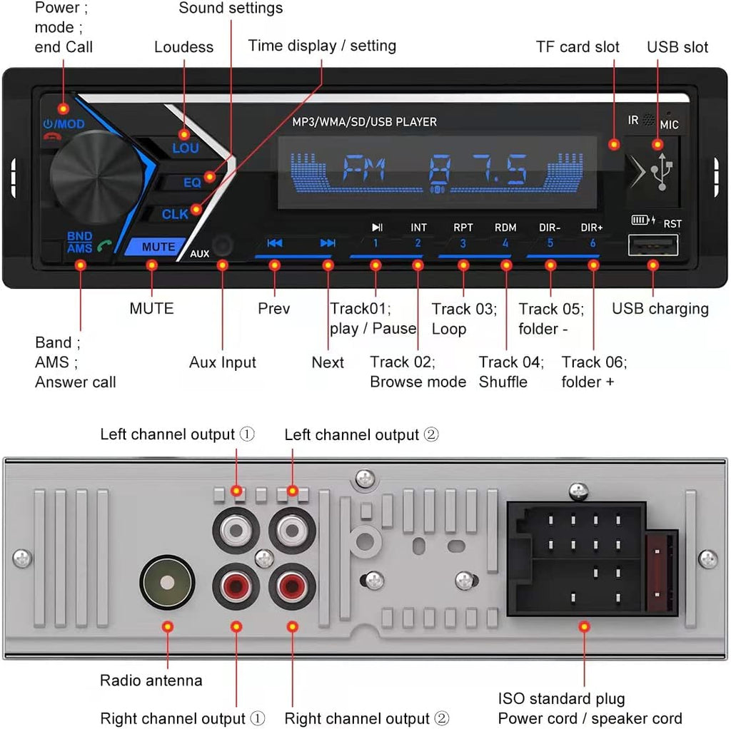 Single Din Bluetooth Car Stereo with USB SD Card AUX Remote Control O6269