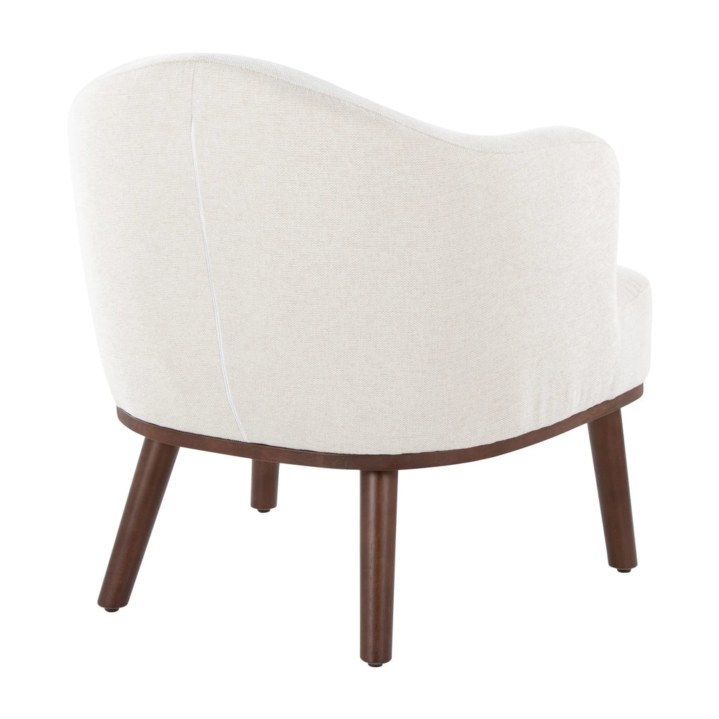 Mid-Century Modern Accent Chair in Walnut Wood and Cream Fabric L13188