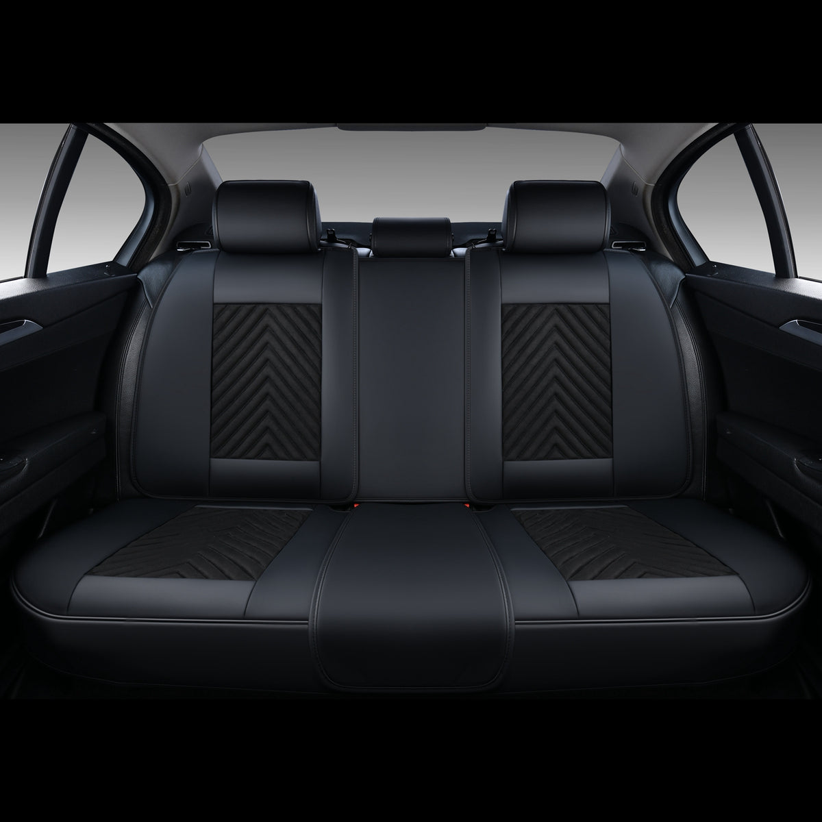 Black Suede and Leather Front and Rear Car Seat Covers, 5 Seats O112