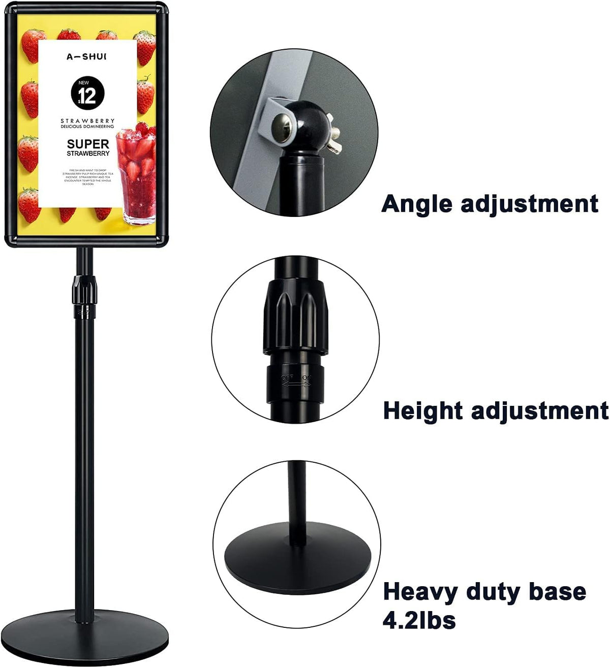 Heavy Duty Floor Standing Sign Holder with Cast Iron Base M936822