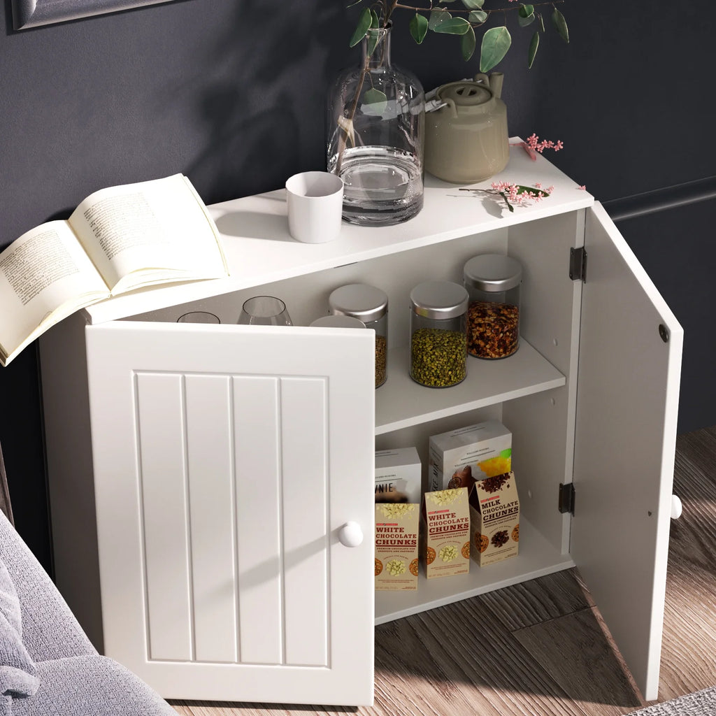 White Free Standing Wooden Bathroom Storage Cabinet with Double Doors S103998