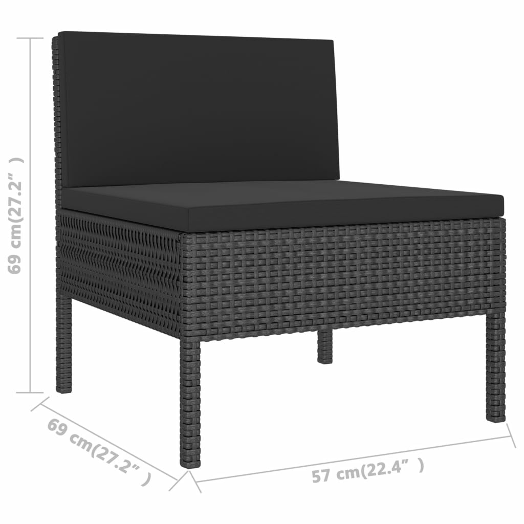 3 Piece Poly Rattan Outdoor Sectional Sofa Set with Cushions Steel Frame J3708