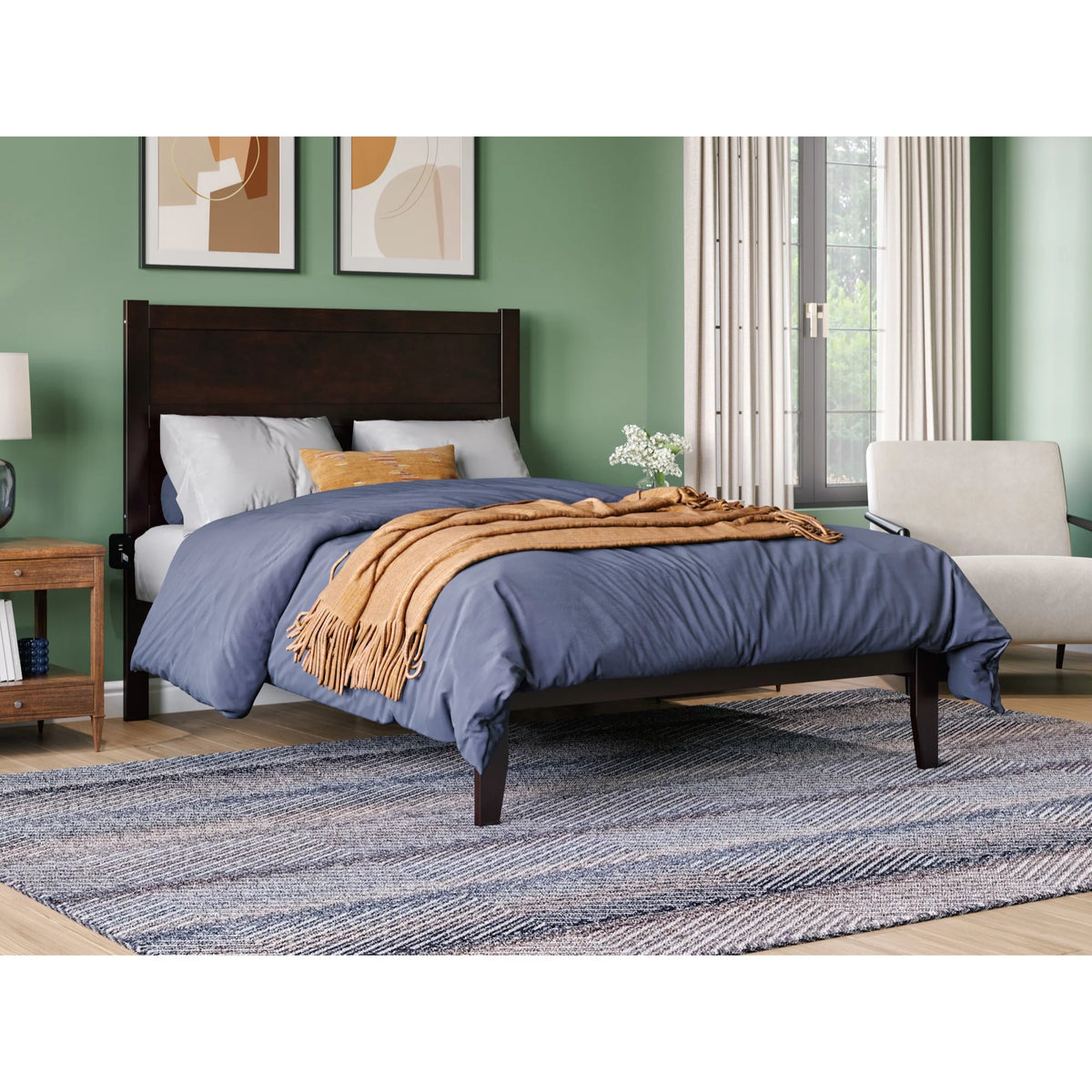 Solid Wood Full Bed with USB Charging Station V48879