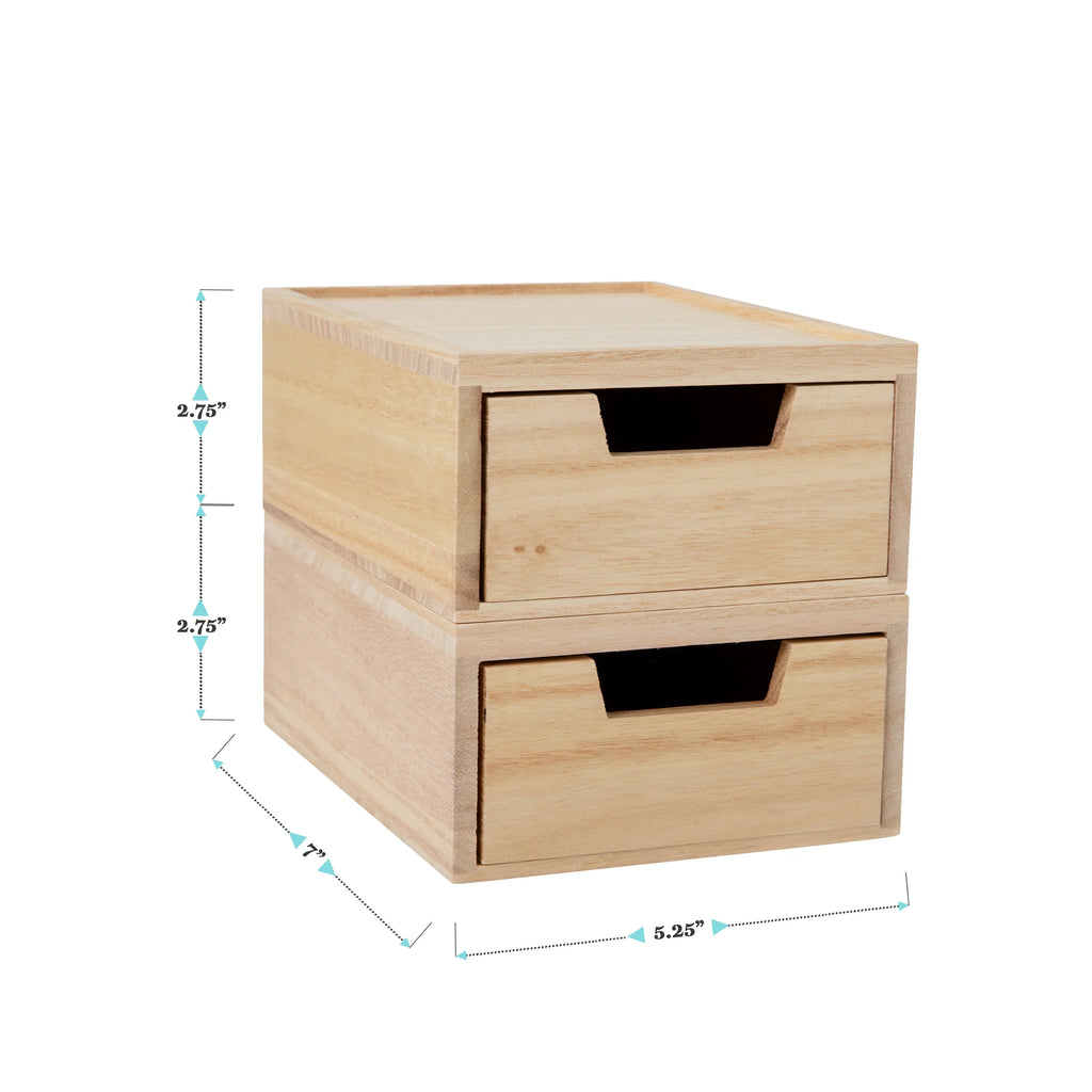 2 Pack Stackable Light Natural Paulownia Wood Boxes with Drawers I52781