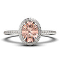 Art Deco 2.25 Carat Oval Cut Morganite And Diamond Moissanite Engagement Ring in 925 Sterling Silver With 18k White Gold Plating C451