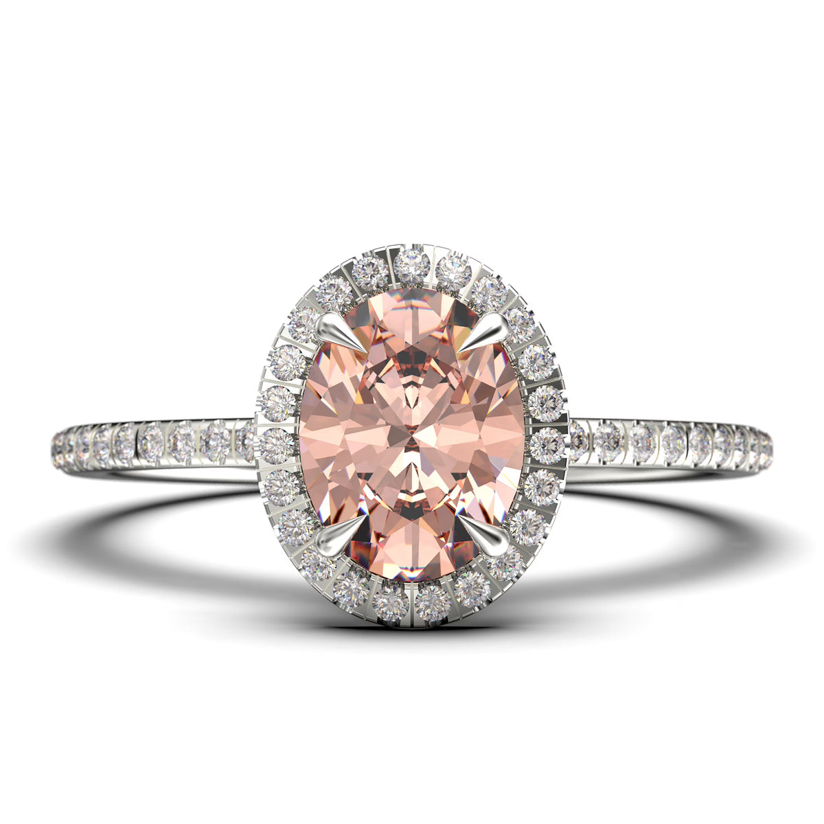 Art Deco 2.25 Carat Oval Cut Morganite And Diamond Moissanite Engagement Ring in 925 Sterling Silver With 18k White Gold Plating C451