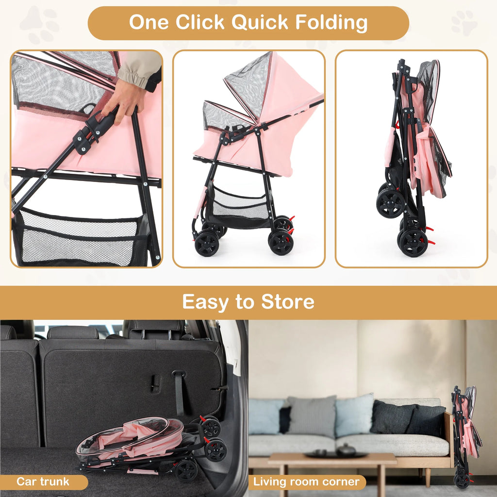 Folding Pet Stroller with Storage Basket, Black I462976
