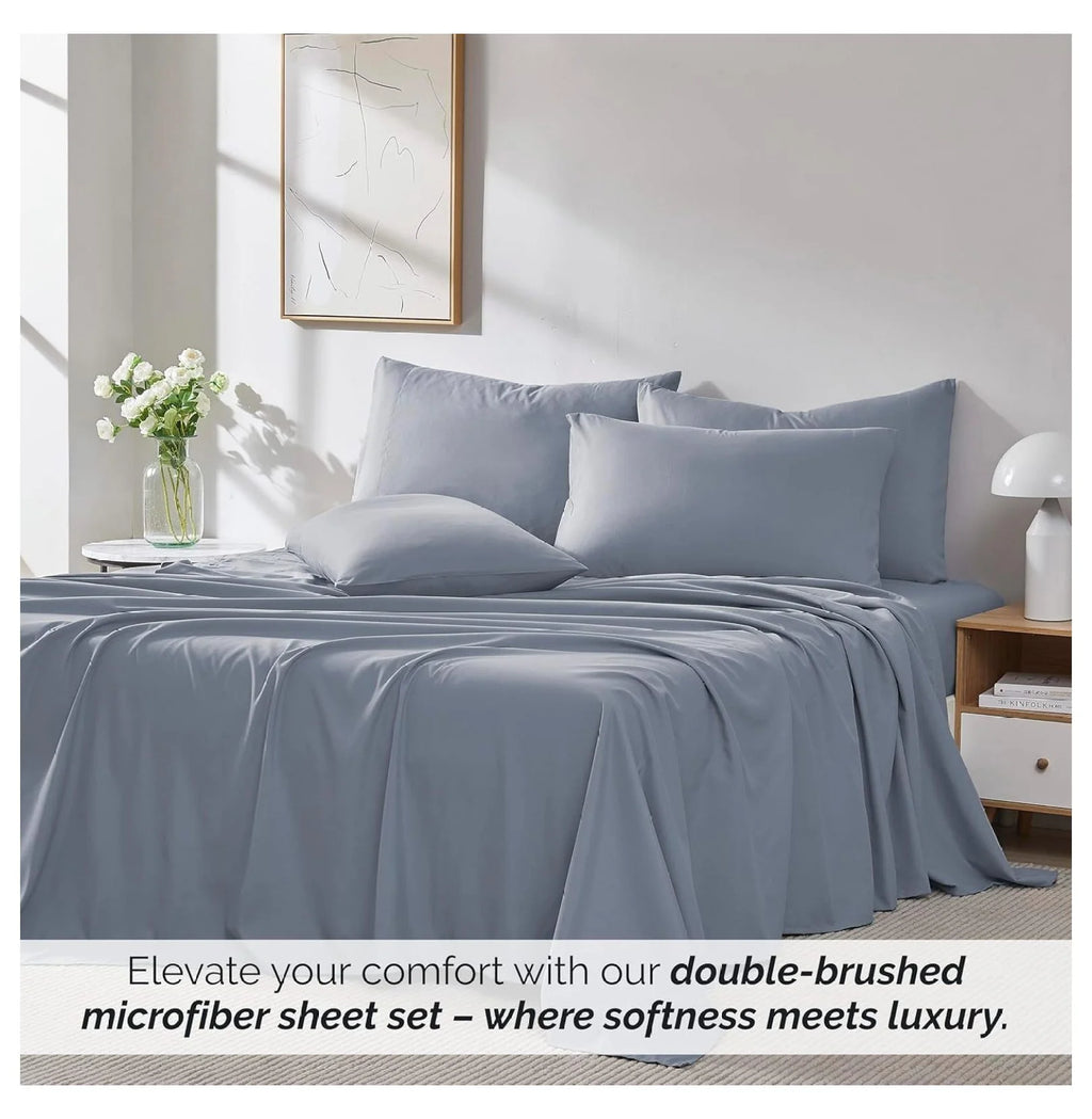 6-Piece King Microfiber Sheet Set with 21" Deep Fitted Sheet, Slate Blue C839