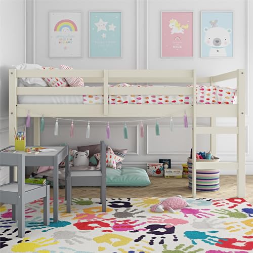 Black Twin Pine Wood Loft Bed with Guard Rail Z6067