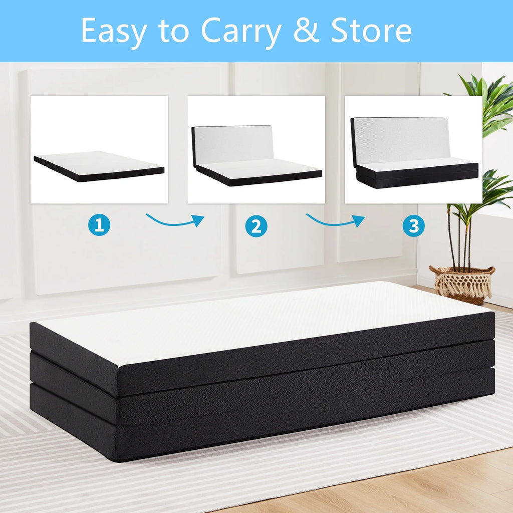 4 inches Tri-Fold Memory Foam Mattress with Cover O88699