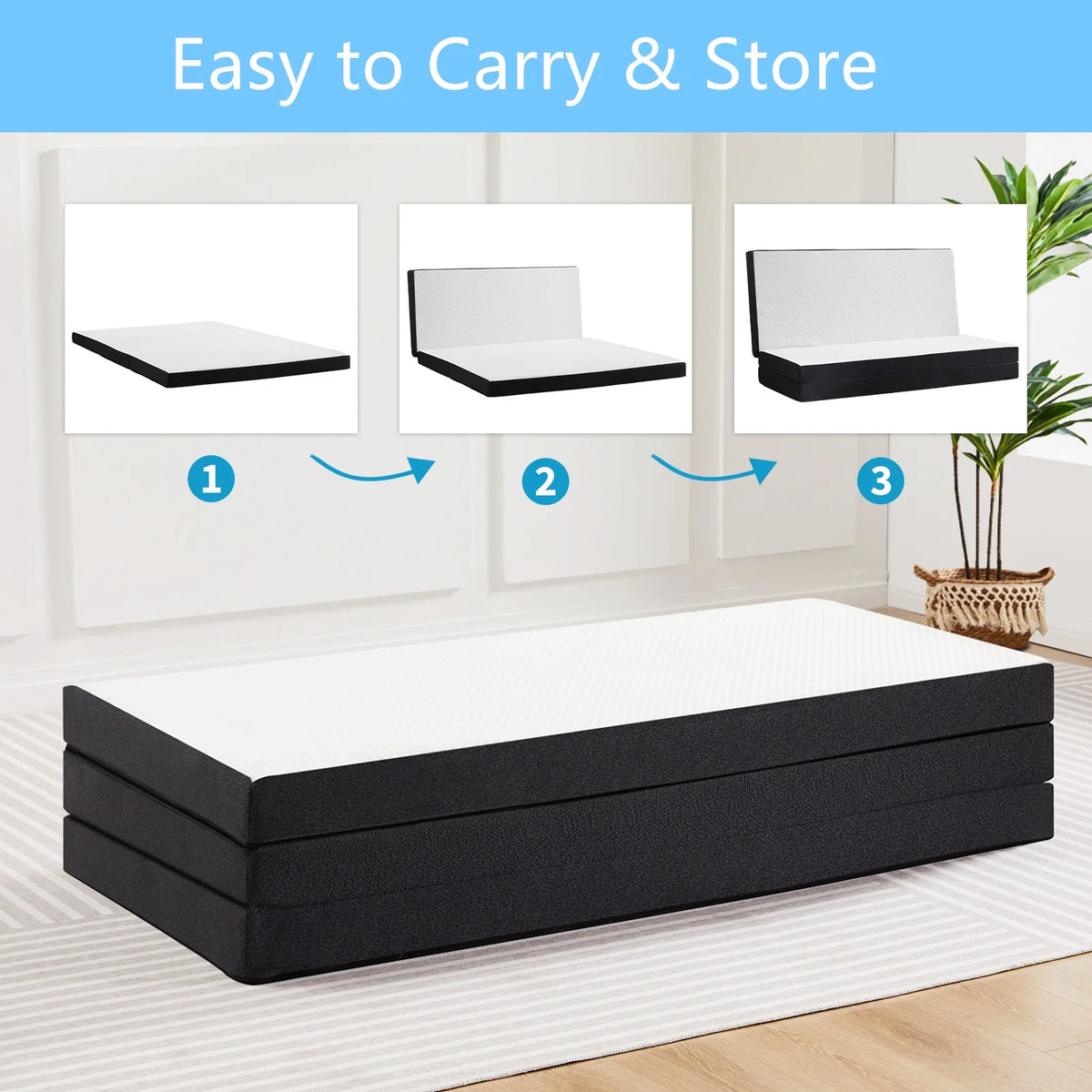 4 inches Tri-Fold Memory Foam Mattress with Cover O88699