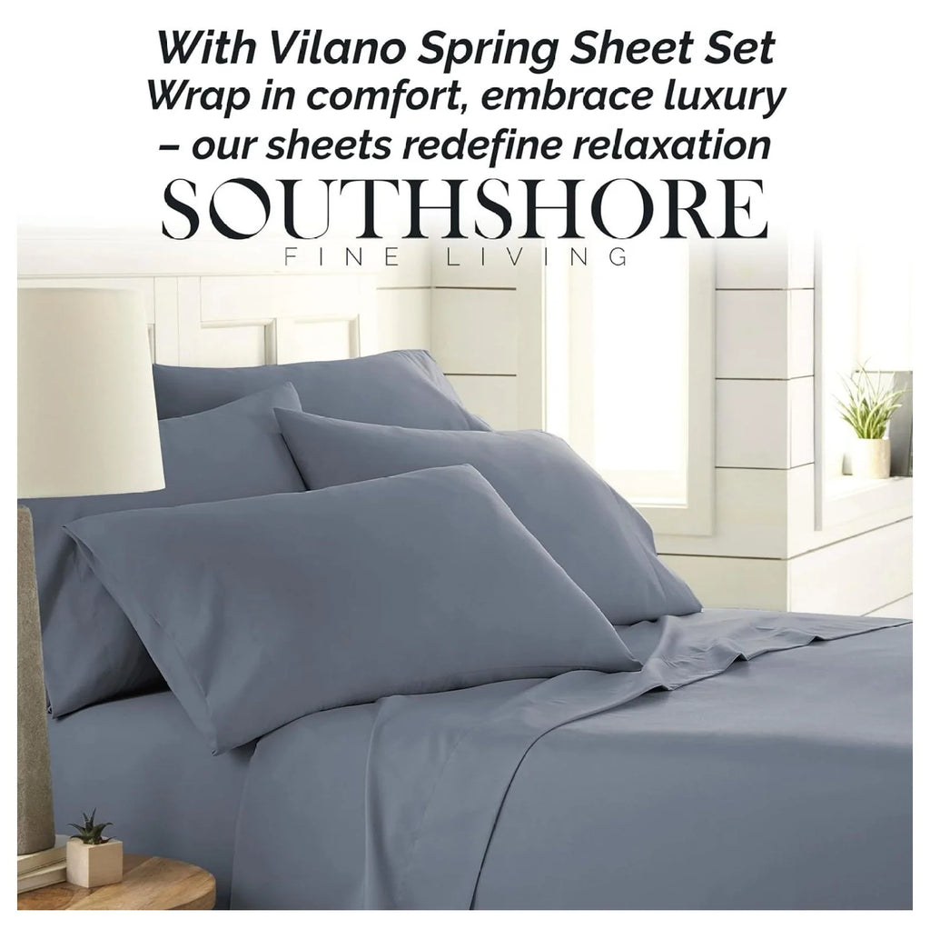 6-Piece King Microfiber Sheet Set with 21" Deep Fitted Sheet, Slate Blue C839