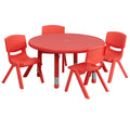 Red 33 inch Round Plastic Height Adjustable Activity Table Set with 4 Chairs Z26581