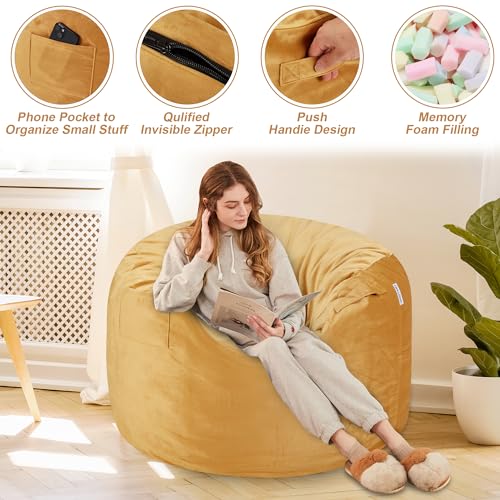 Black 4Ft Memory Foam Bean Bag Chair with Microfiber Cover H34746