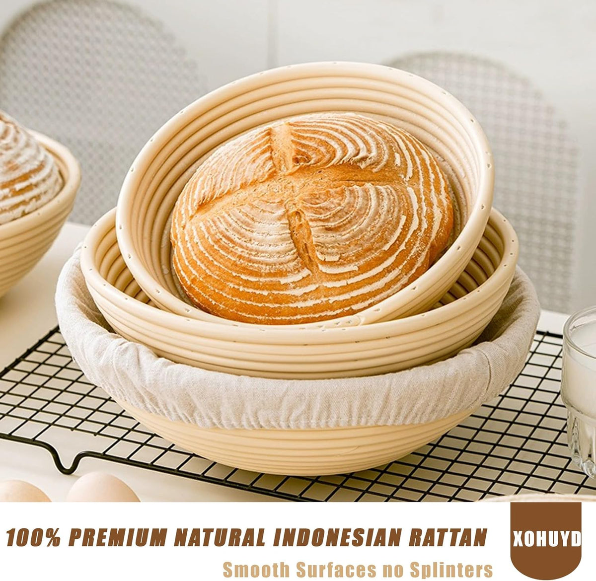 9 Inch Round & 10 Oval Rattan Bread Proofing Baskets Set G742801