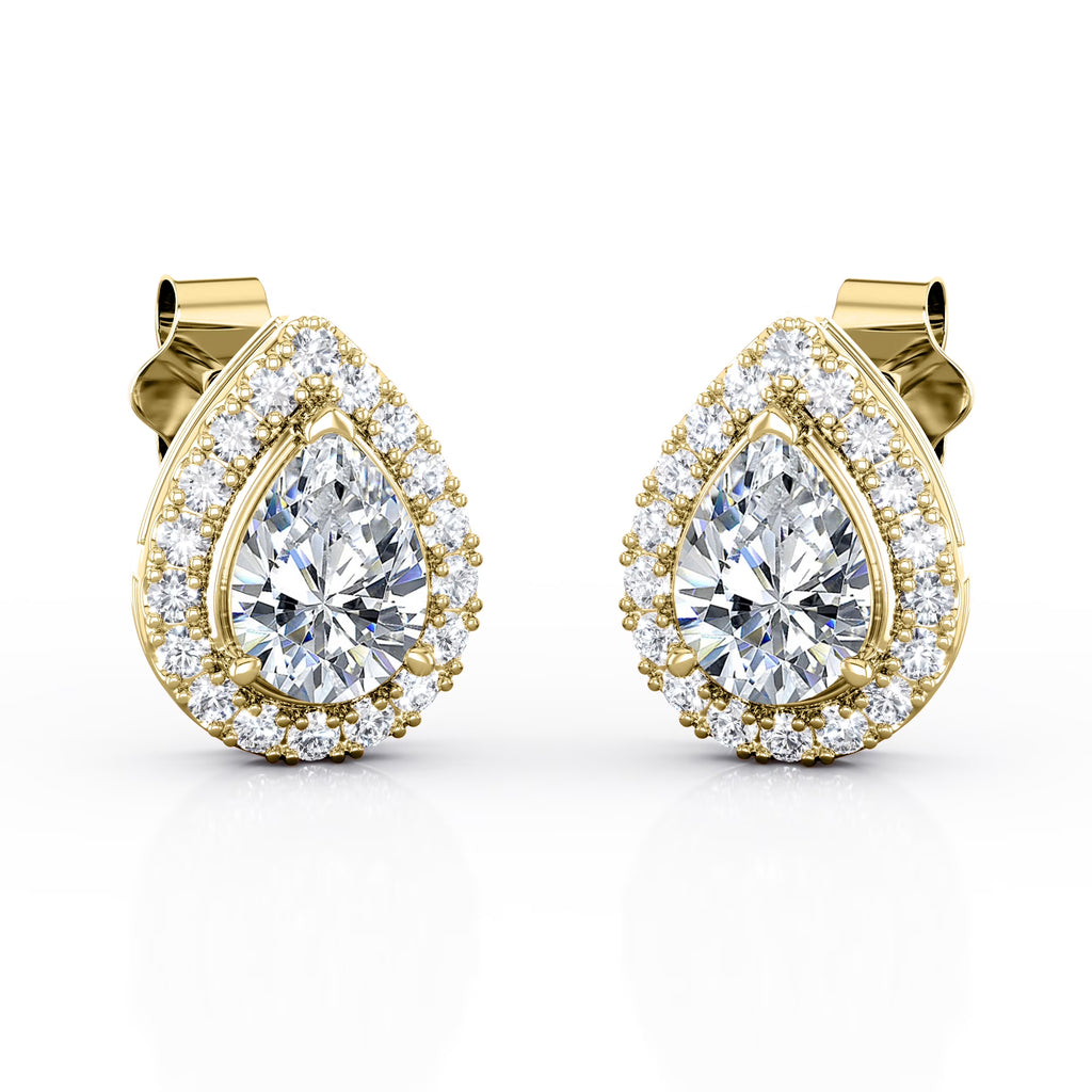 Pear Shape Diamond Cluster Halo Stud Earrings in 10K Yellow Gold B283