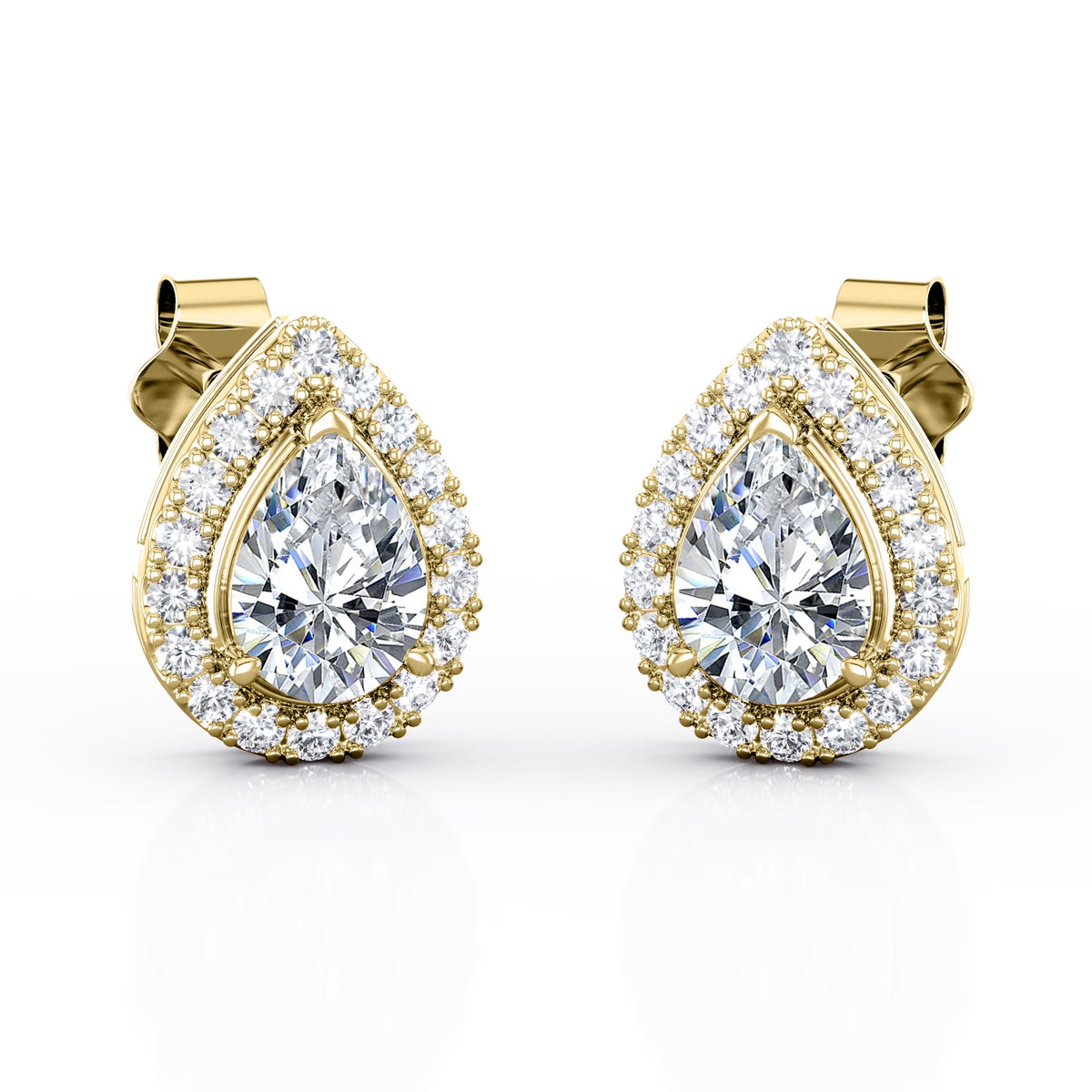Pear Shape Diamond Cluster Halo Stud Earrings in 10K Yellow Gold B283