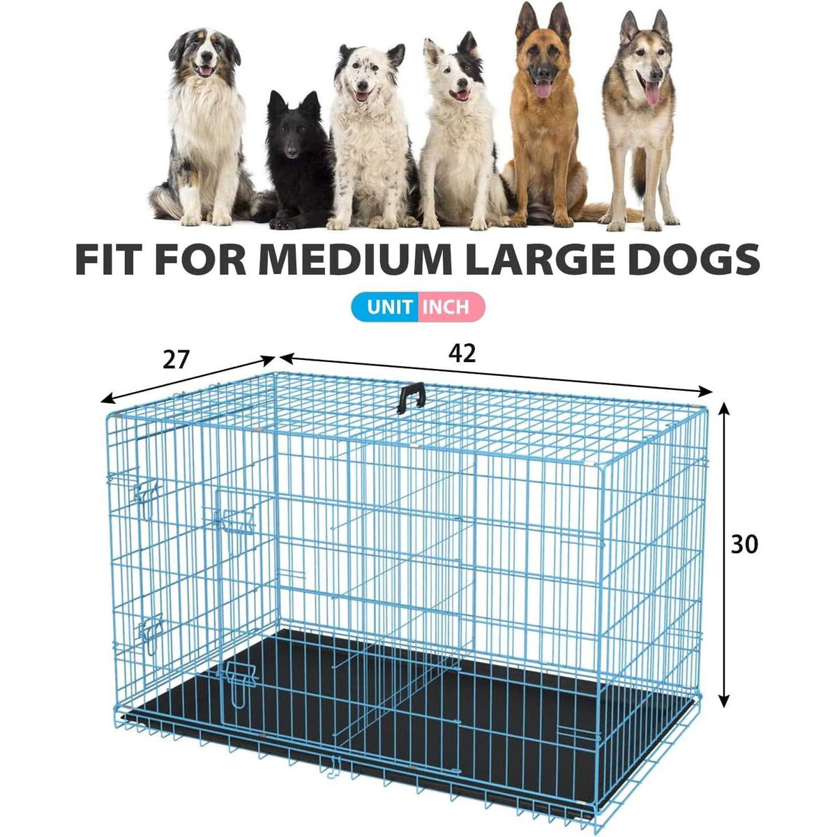 42 inch Foldable Metal Dog Crate with 2 Doors Q277080