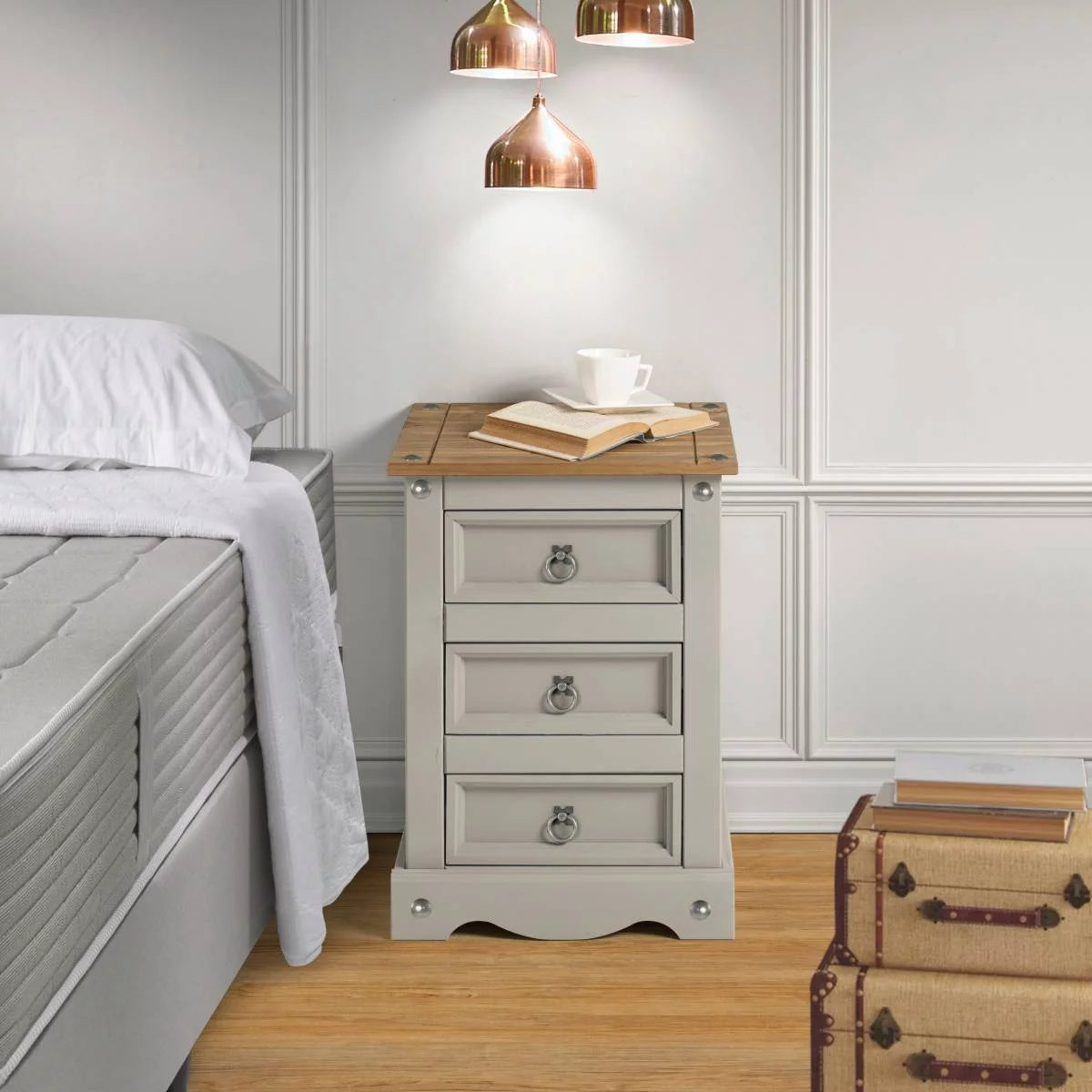 Gray 3 Drawer Wood Nightstand K886