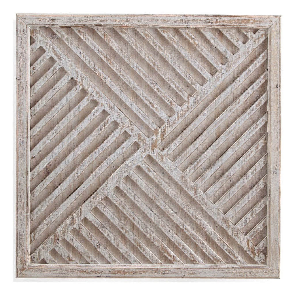 White Washed Fretwork Wood Wall Panel Artwork V1641