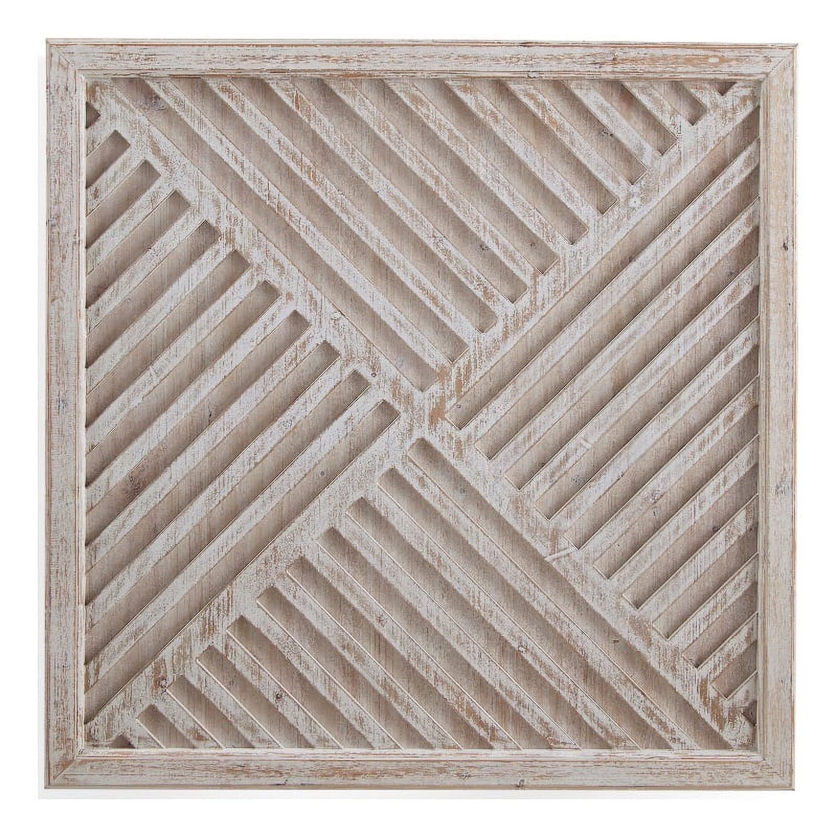 White Washed Fretwork Wood Wall Panel Artwork V1641